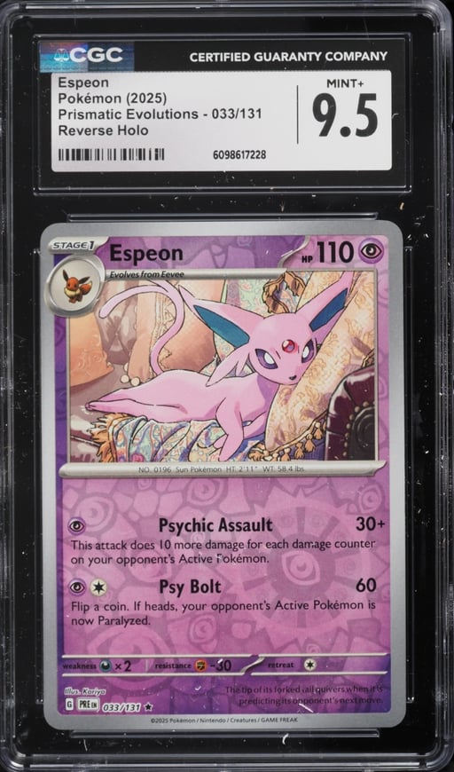 2025 Pokemon Scarlet & Violet Prismatic Evolutions Reverse Holo Espeon #33 CGC 9.5 MINT+