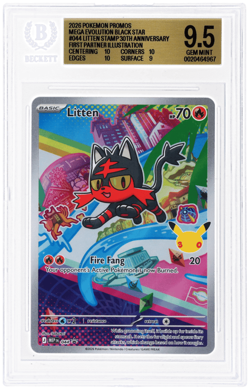 2026 Pokemon Mega Evolution Black Star Promo First Partner Illustration Collection Series 1 Litten #044 BGS 9.5