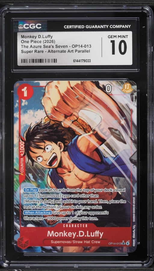 2026 One Piece The Azure Sea's Seven Alt Art Monkey D.Luffy #OP14-013 CGC 10 GEM MINT