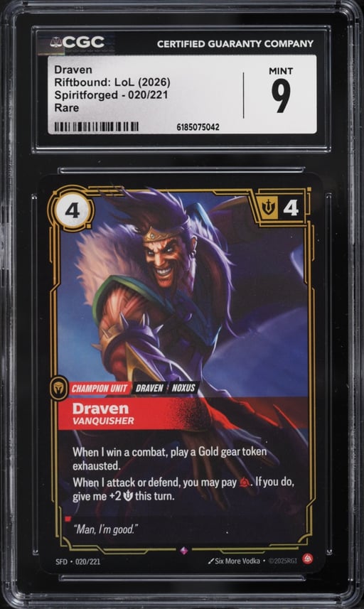 2026 Riftbound League Of Legends LOL Spiritforged Draven #020 CGC 9 MINT