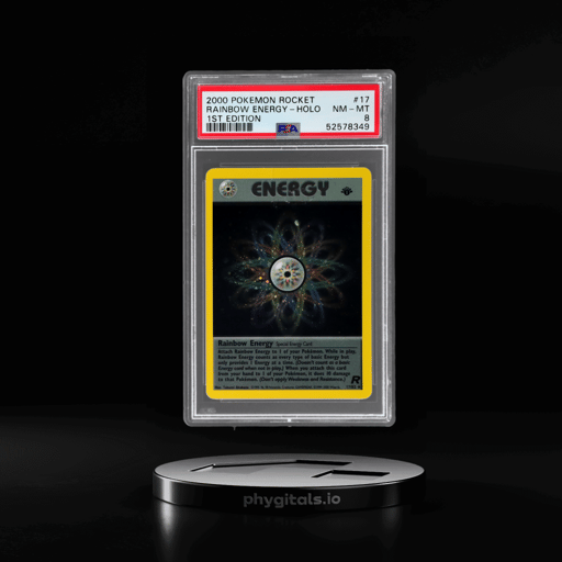 2000 Pokemon Team Rocket 1st Edition Holo Rainbow Energy #17 PSA 8