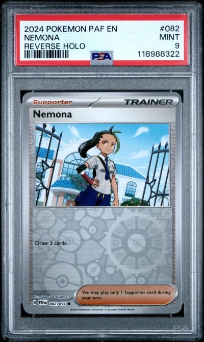 2024 POKEMON PAF EN-PALDEAN FATES REVERSE HOLO #082 NEMONA PSA 9