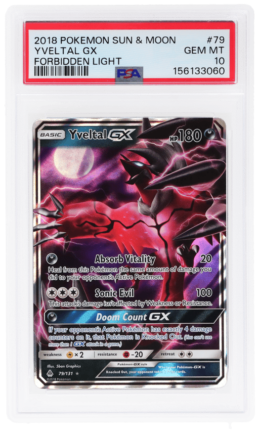 2018 Pokemon Sun and Moon Forbidden Light Yveltal Gx #79 PSA 10