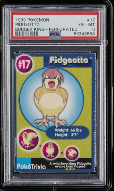 1999 POKEMON BURGER KING PERFORATED #17 PIDGEOTTO PSA 6