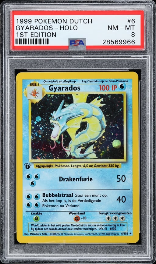 1999 Pokemon Dutch Base Set 1st Edition Holo Gyarados #6 PSA 8 NM-MT