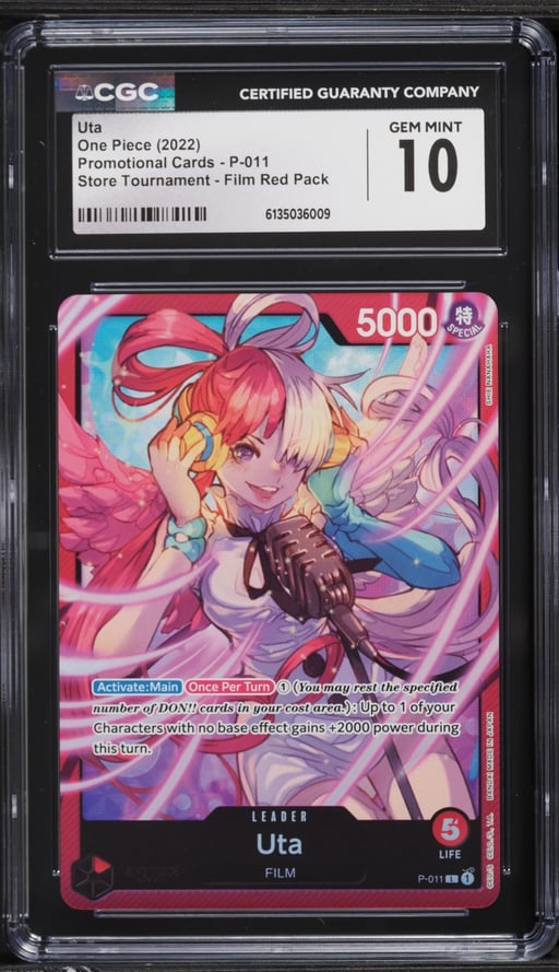2022 One Piece Promotional Cards Store Tournament Film Red Pack Leader Uta #P-011 CGC 10 GEM MINT