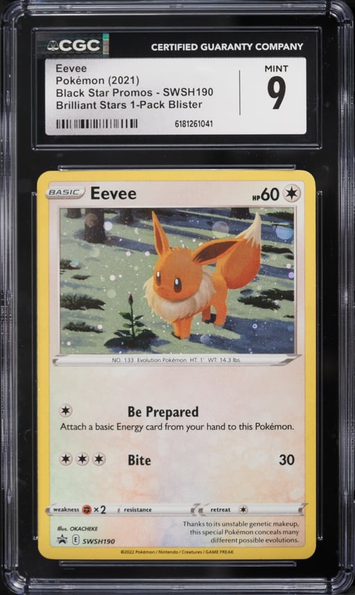 2021 Pokemon Sword & Shield Promo Brilliant Stars 1 Pack Blister Holo Eevee #190 CGC 9 MINT