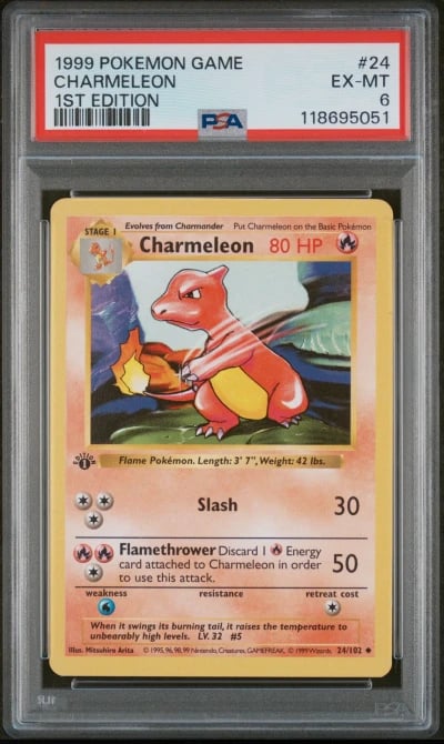 1999 POKEMON BASE SET 1ST EDITION #24 CHARMELEON PSA 6