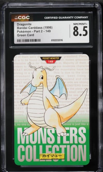 1996 Pokemon Japanese Bandai Carddass Part 2 Green Card Dragonite #149 CGC 8.5 NM-MT+