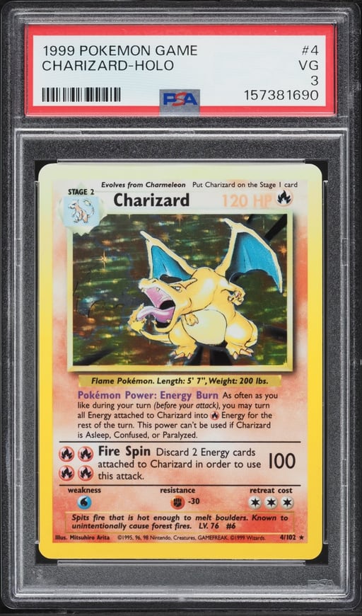 1999 Pokemon Base Set Holo Charizard #4 PSA 3 VG