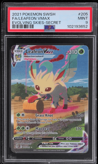 2021 Pokemon Sword and Shield Evolving Skies Secret Rare Leafeon Vmax #205 PSA 9