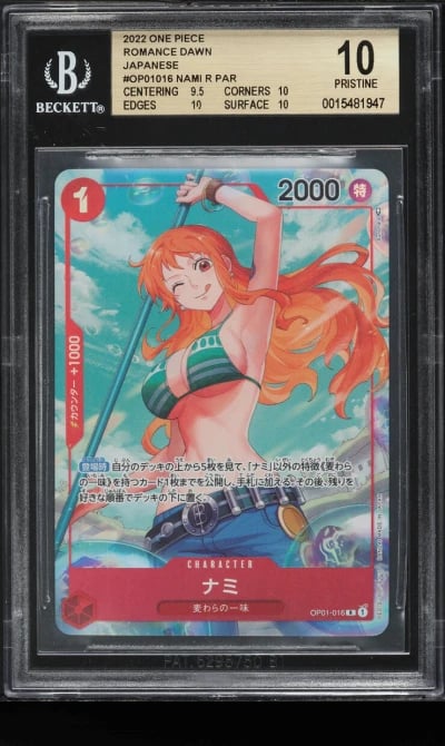 2022 One Piece Japanese Romance Dawn Nami #OP01-016 BGS 10 PRISTINE