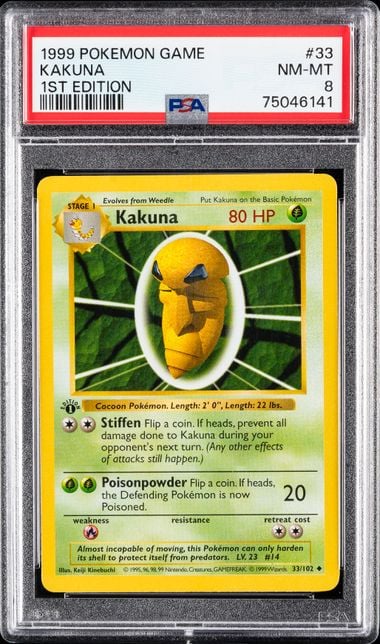 1999 POKEMON GAME #33 KAKUNA 1ST EDITION PSA 8