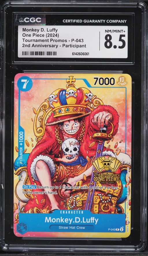 2024 One Piece Tournament Promo 2nd Anniversary Alt Art Monkey D. Luffy #P-043 CGC 8.5 NM-MT+