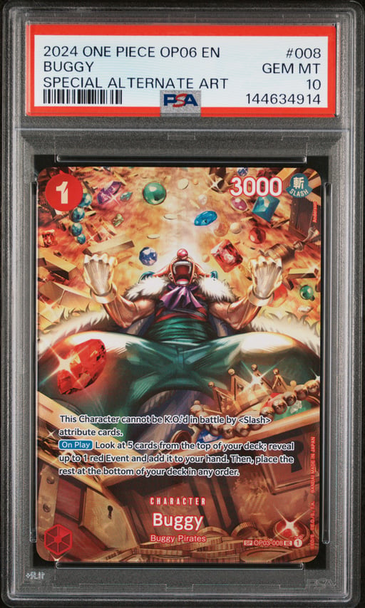 2024 ONE PIECE OP06-WINGS OF THE CAPTAIN 008 BUGGY SPECIAL ALTERNATE ART PSA 10