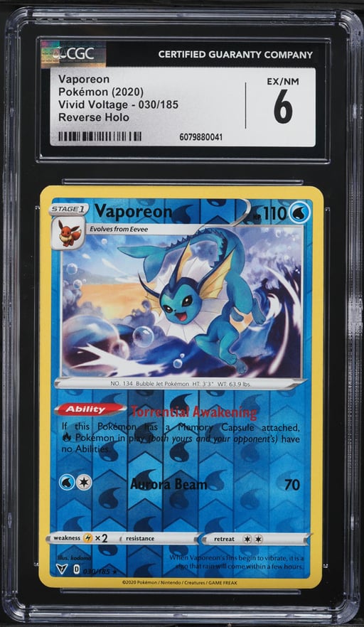 2020 Pokemon Sword & Shield Vivid Voltage Reverse Holo Vaporeon #30 CGC 6 EXMT