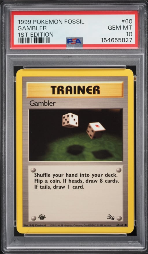 1999 Pokemon Fossil 1st Edition Gambler #60 PSA 10 GEM MINT