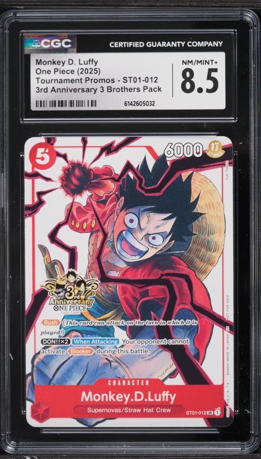 2025 One Piece Promo 3rd Anniversary 3 Brothers Alt Art Monkey D. Luffy #012 CGC 8.5 NM-MT+