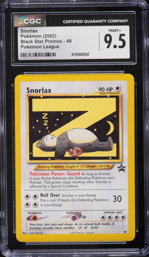 2002 Pokemon League Black Star Promo Snorlax #49 CGC 9.5 MINT+