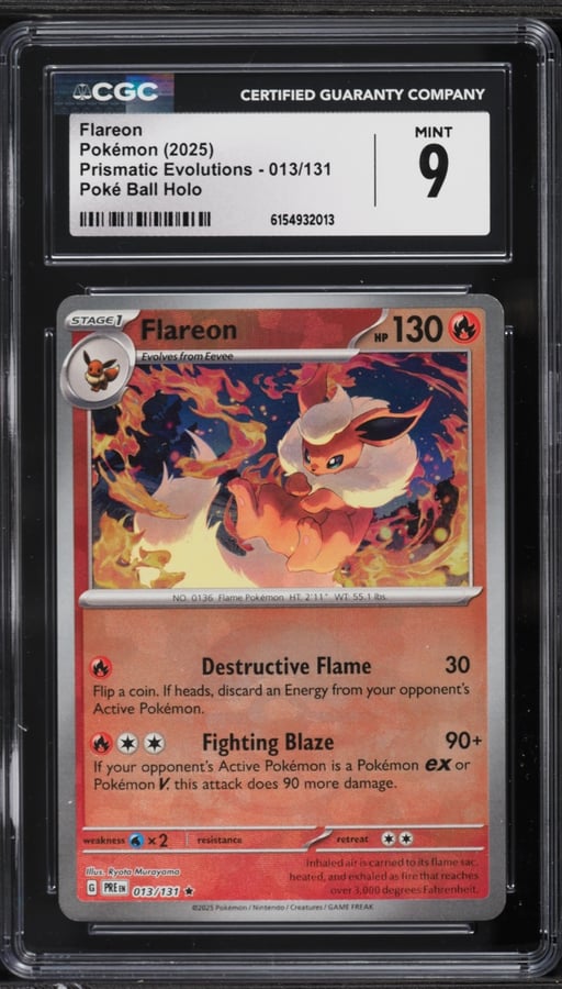 2025 Pokemon Scarlet & Violet Prismatic Evolutions Poke Ball Holo Flareon #13 CGC 9 MINT
