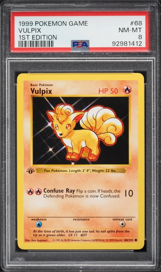 1999 Pokemon Base Set Shadowless 1st Edition Vulpix #68 PSA 8 NM-MT
