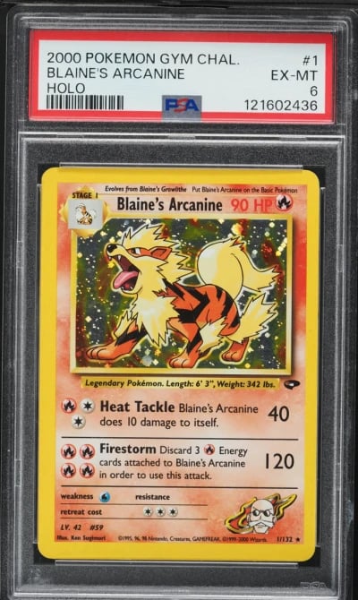 2000 Pokemon Gym Challenge Holo Blaine's Arcanine #1 PSA 6 EXMT