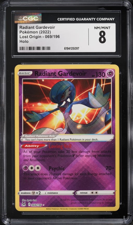 2022 Pokemon Sword & Shield Lost Origin Holo Radiant Gardevoir #69 CGC 8 NM-MT