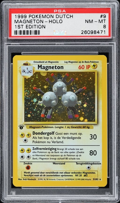 1999 Pokemon Dutch Base Set 1st Edition Holo Magneton #9 PSA 8 NM-MT