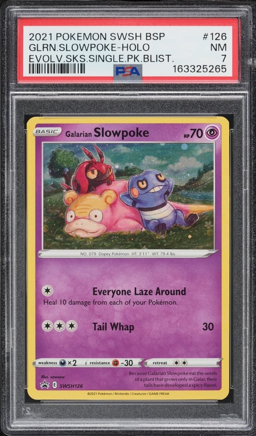 2021 Pokemon Sword & Shield Promo Evolving Skies Holo Galarian Slowpoke #126 PSA 7 NRMT
