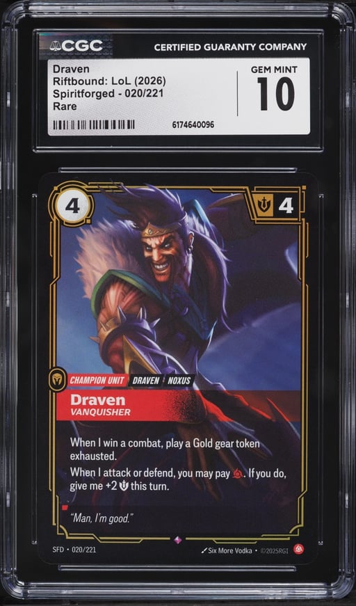 2026 Riftbound League Of Legends LOL Spiritforged Draven #020 CGC 10 GEM MINT