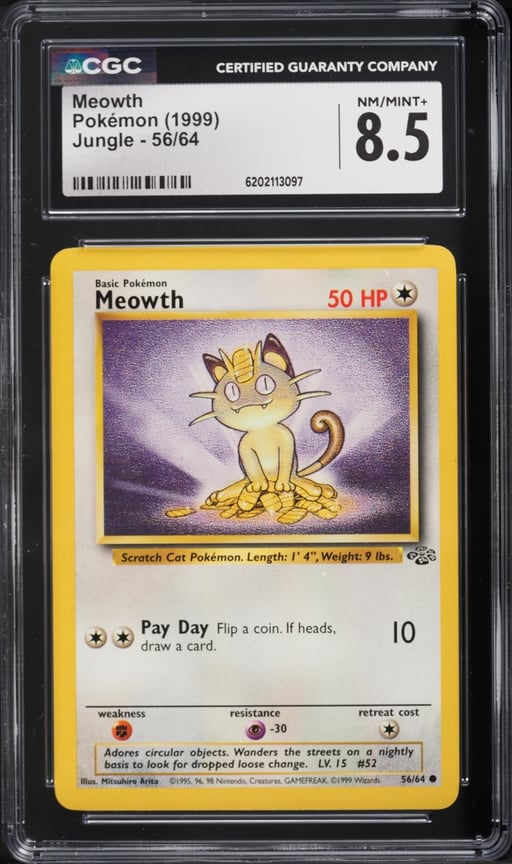 1999 Pokemon Jungle Meowth #56 CGC 8.5 NM-MT+