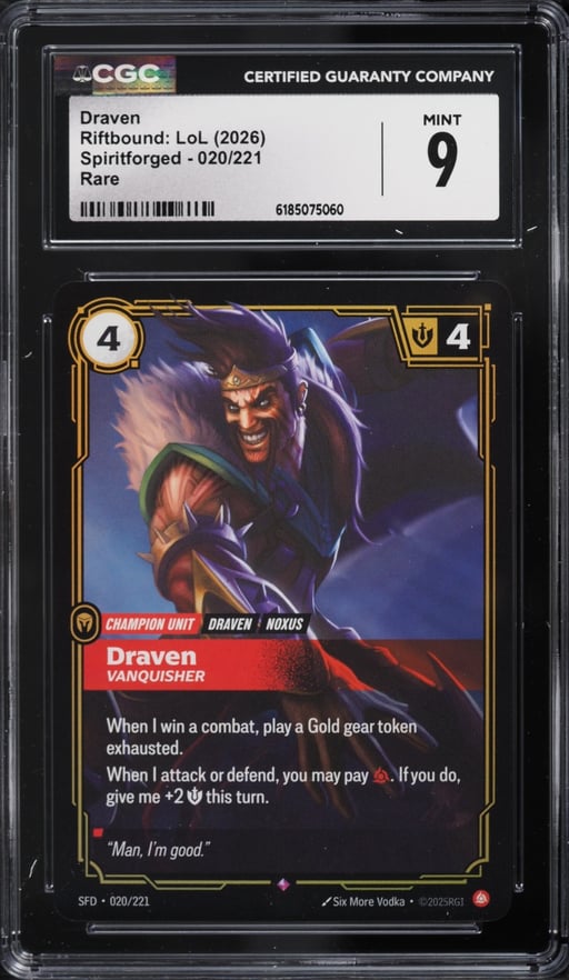 2026 Riftbound League Of Legends LOL Spiritforged Draven #020 CGC 9 MINT