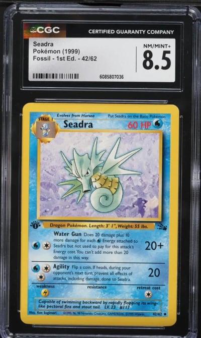 1999 Pokemon Fossil 1st Edition Seadra #42 CGC 8.5 NM-MT+