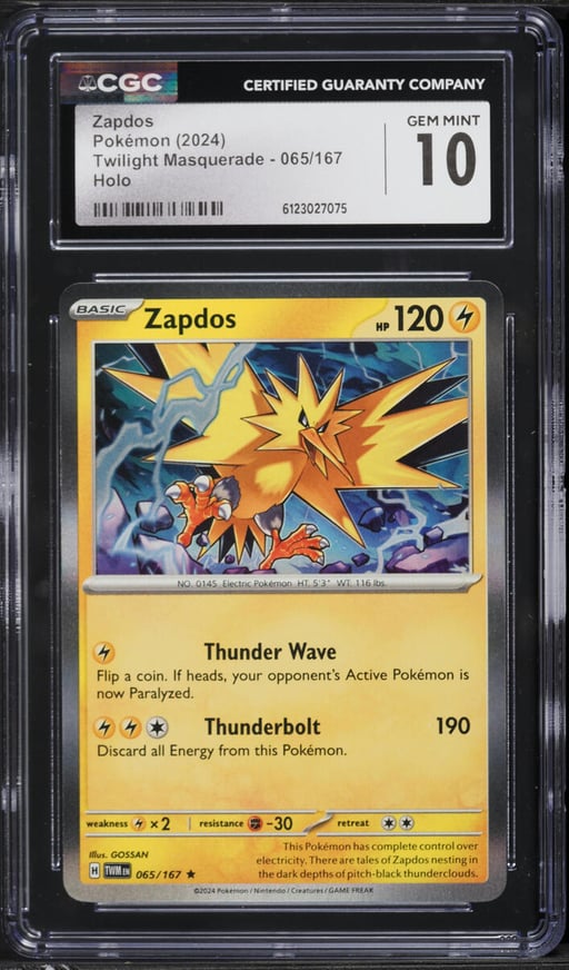2024 Pokemon Twilight Masquerade Holo Zapdos #065 CGC 10 GEM MINT