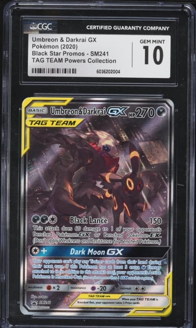 2020 Pokemon Sun & Moon Promo Tag Team Powers Alt Art Umbreon & Darkrai GX #SM241 CGC 10 GEM