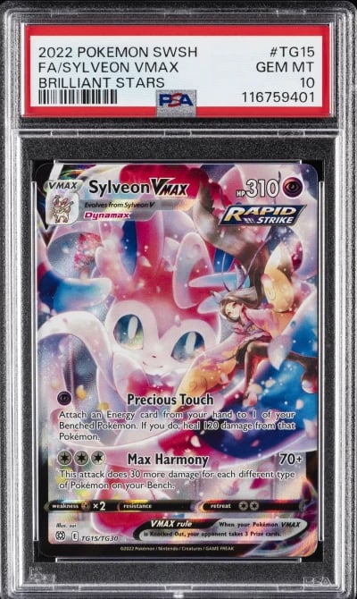2022 POKEMON SWORD & SHIELD BRILLIANT STARS #TG15 FULL ART/SYLVEON VMAX PSA 10