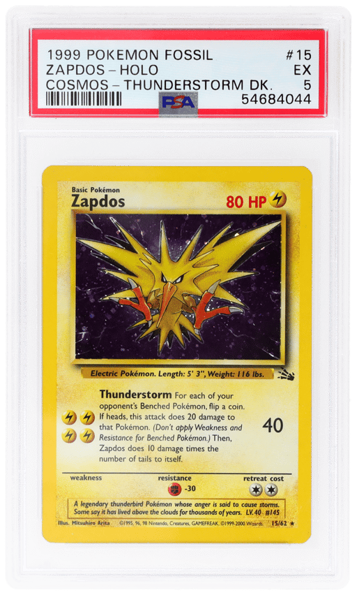 1999 Pokemon Fossil Thunderstorm Deck Cosmos Holo Zapdos #15 PSA 5