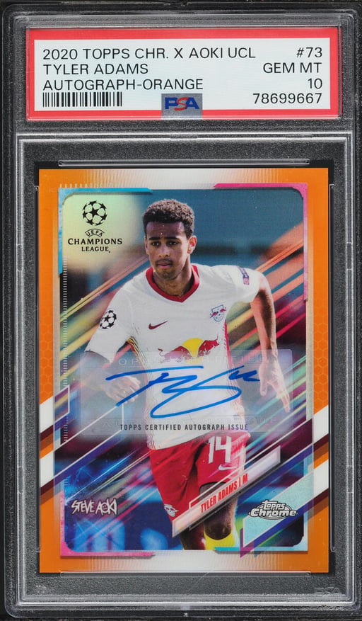 2020 Topps Chrome X Steve Aoki UEFA Orange Tyler Adams AUTO /25 #73 PSA 10 GEM MINT