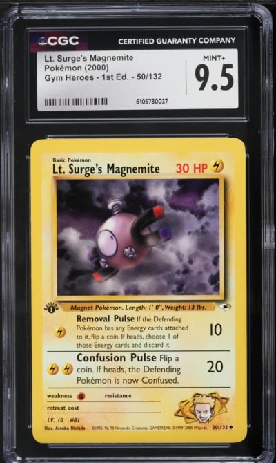 2000 Pokemon Gym Heroes 1st Edition Lt. Surge's Magnemite #50 CGC 9.5 MINT+