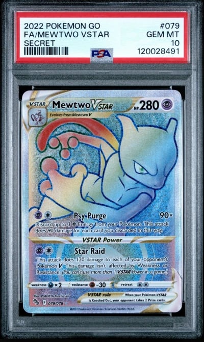 2022 POKEMON GO SECRET #079 FULL ART/MEWTWO VSTAR PSA 10