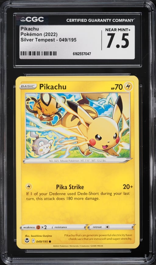 2022 Pokemon Sword & Shield Silver Tempest Pikachu #49 CGC 7.5 NRMT+