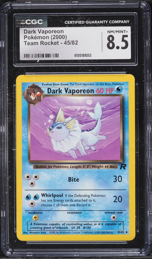 2000 Pokemon Team Rocket Dark Vaporeon #45 CGC 8.5 NM-MT+