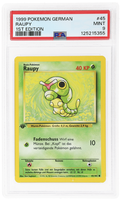 1999 Pokemon Base Set German 1st Edition Raupy #45 PSA 9
