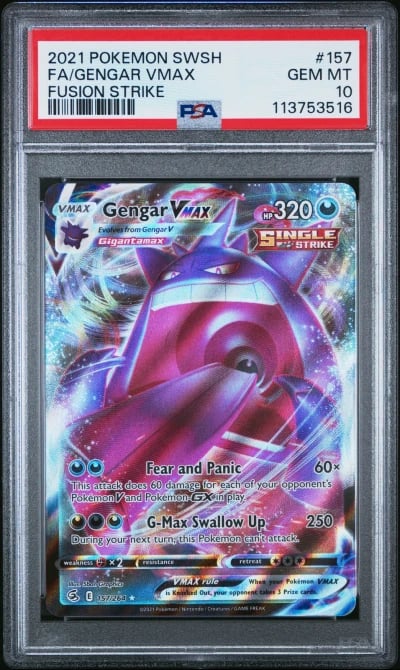 2021 POKEMON SWORD & SHIELD FUSION STRIKE #157 FULL ART/GENGAR VMAX PSA 10