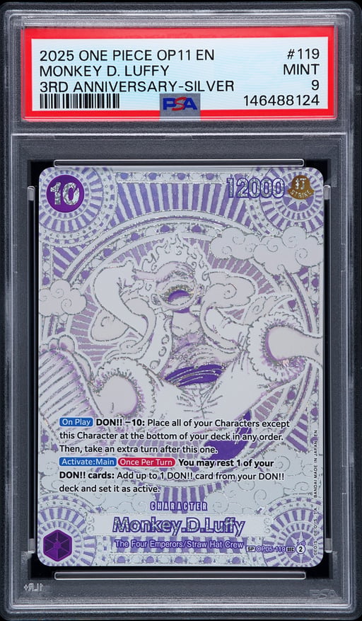 2025 ONE PIECE OP11-A FIST OF DIVINE SPEED 119 MONKEY D. LUFFY 3RD ANNIVERSARY-SILVER PSA 9