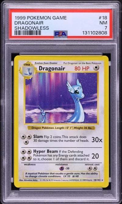 1999 Pokemon Base Set Shadowless Dragonair #18 PSA 7 NRMT