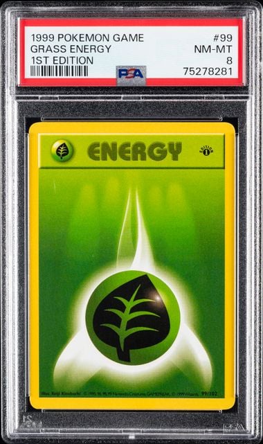 1999 POKEMON GAME #99 GRASS ENERGY 1ST EDITION PSA 8