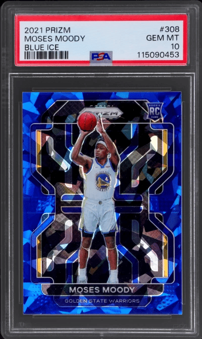 2021 Panini Prizm Blue Ice Prizm Moses Moody #308 16/125 PSA 10