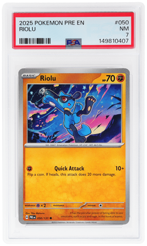 2025 Pokemon Scarlet and Violet Prismatic Evolutions Riolu #050 PSA 7