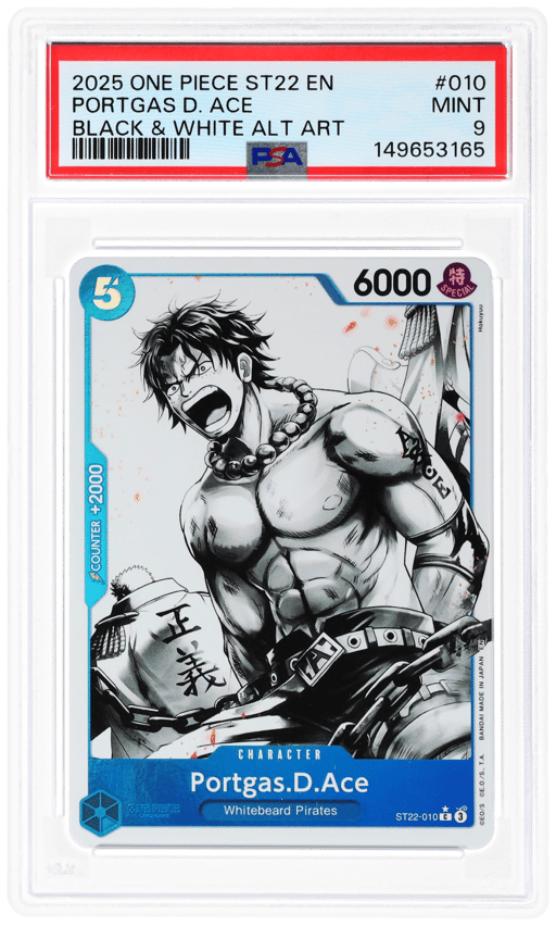 2025 One Piece Starter Deck Ace and Newgate Black and White Alternate Art Portgas D. Ace #ST22-010 PSA 9